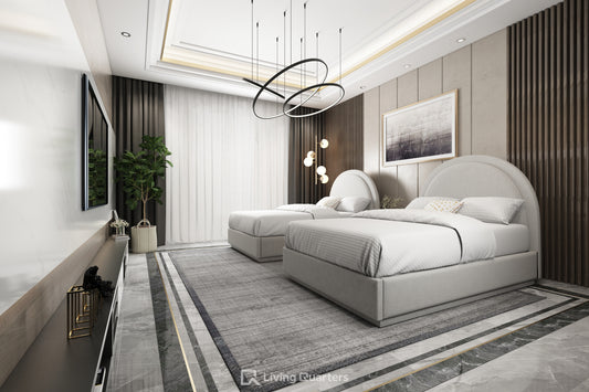 Braga, Modern Upholstered, Custom Bed with Arched Headboard