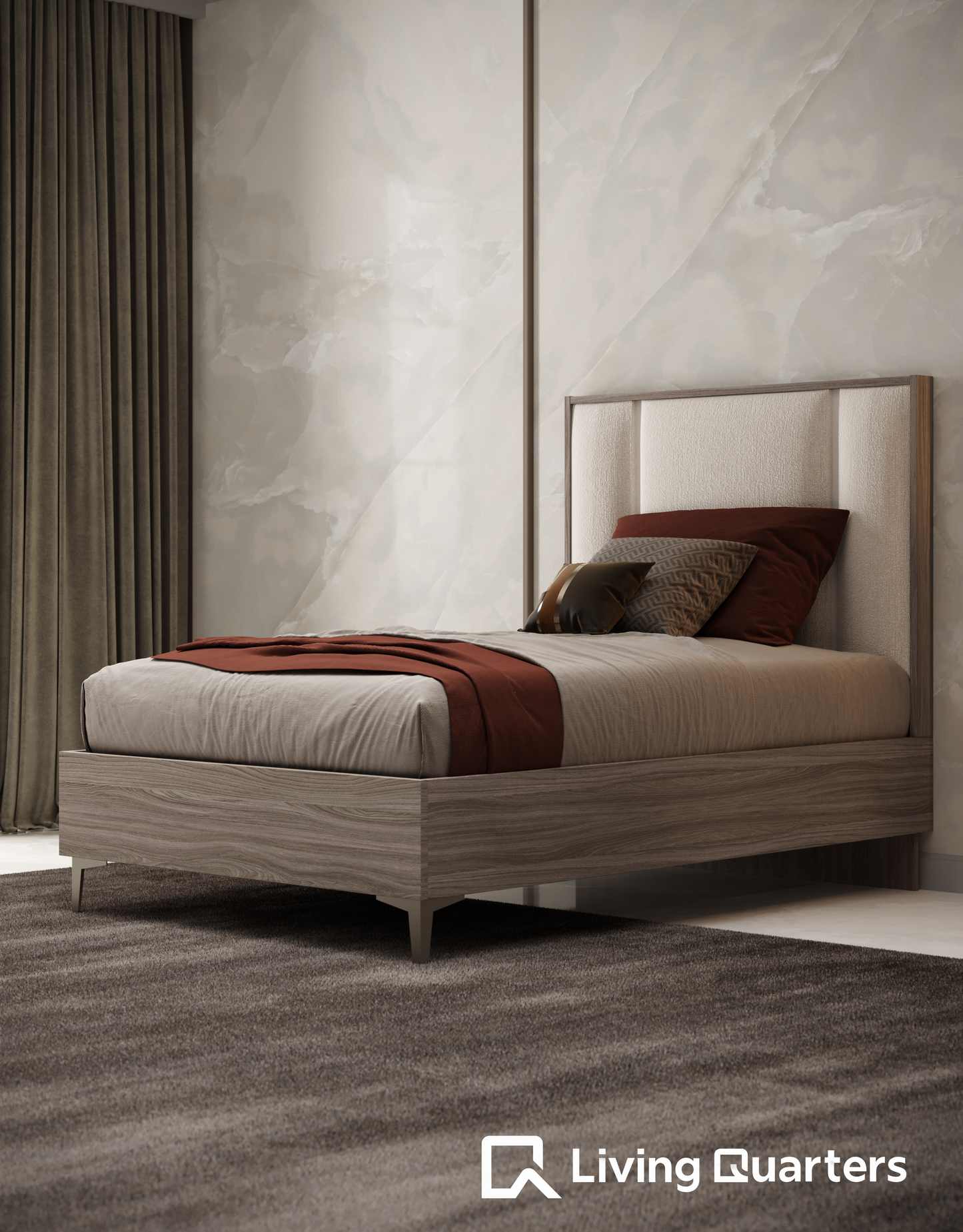 Olimpia Italian Bed – Luxurious Wood & Upholstered Frame, (44”, 48”, 54”)