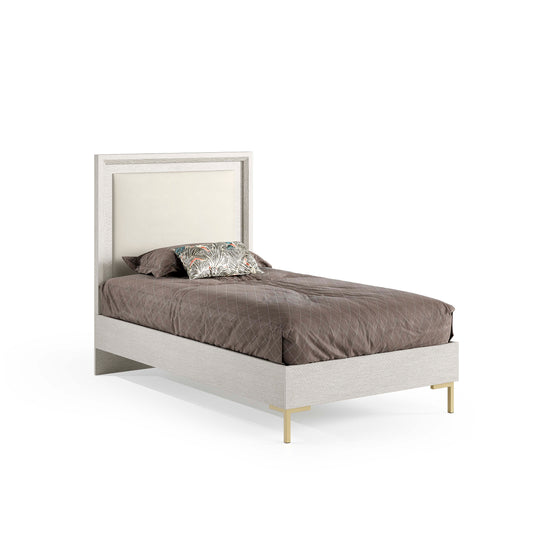 Clover, Modern Wood and Upholstered Italian Bed Frame with Headboard, Master Bedroom,48" and 54"