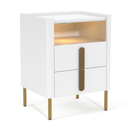 Augustus, Two Drawer, White Painted Finish, Nightstand S29, with Light